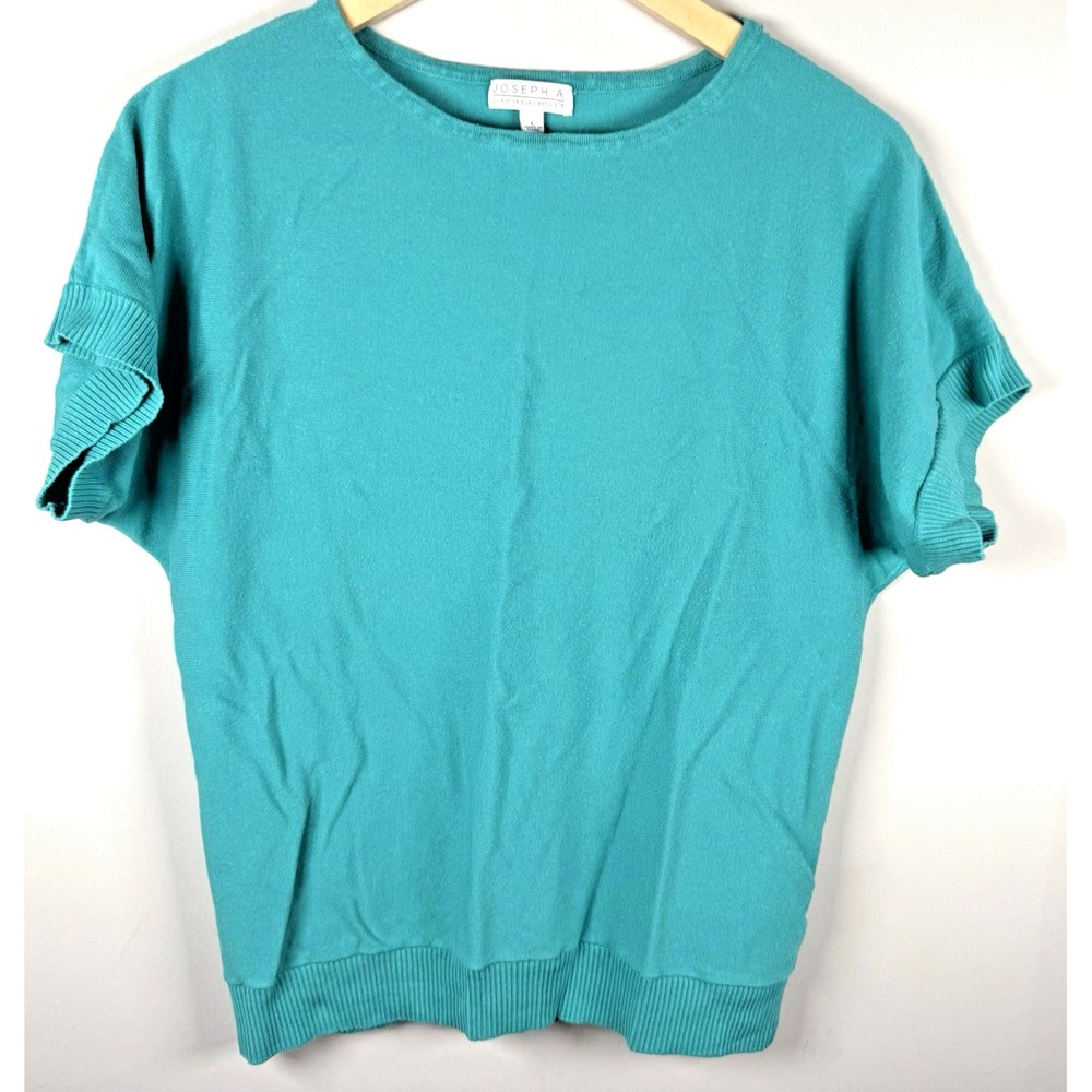 Joseph A Short Sleeve Knit Blouse Top Teal Women's Large Casual Classic